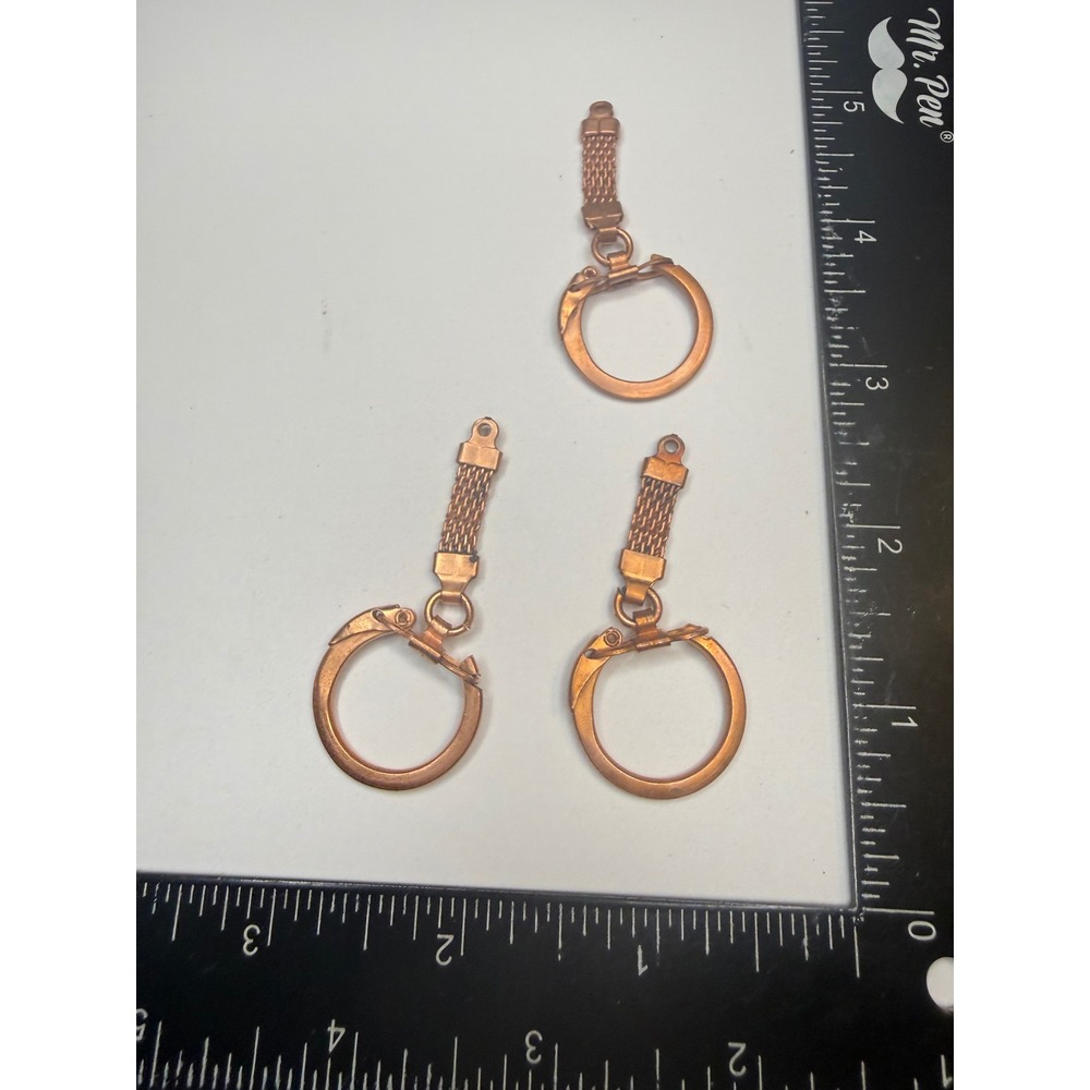 Vintage Copper Mesh Keychain Lot 3pc Snake Head Serpent Key Ring Mid Century